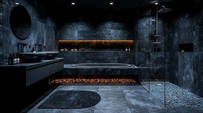 Arredare un bagno total black: illuminazione e scelta del box doccia