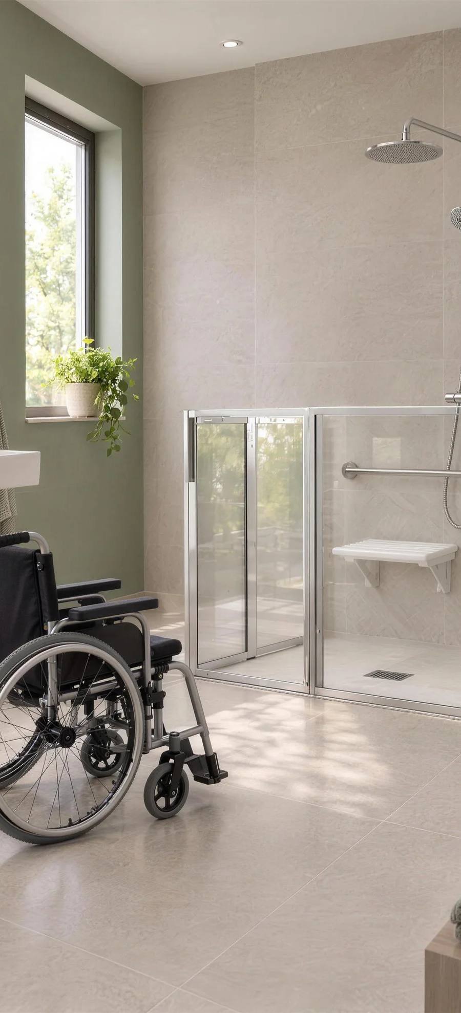 Paroi de douche accessible PMR sur mesure CSA, sans obstacle